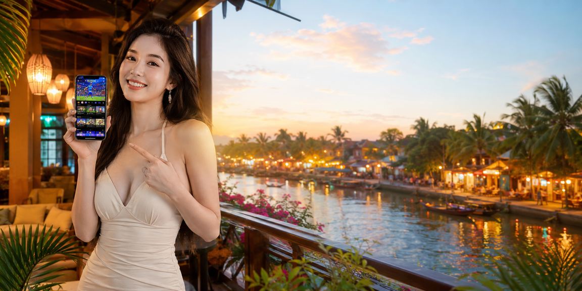 Người chơi truy cập casino trực tuyến trên điện thoại tại quán cà phê Hội An